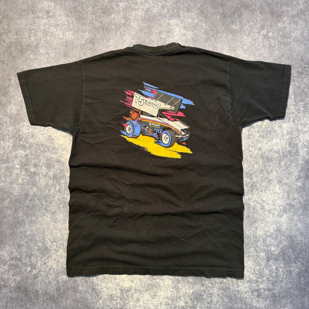 Vtg 90s Mopar Sprint Car Racing T Shirt Mens XL Black Dirt Track Motorsports Tee